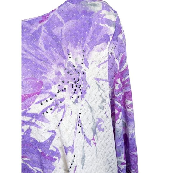 Alia Womens Plus Size 2X Top Blouse Lilac Short Sleeve Light Crochet Knit Lined - Picture 5 of 7